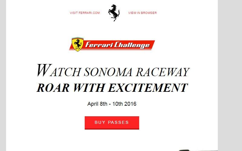 Ferrari Northa America Sonoma Raceway Email